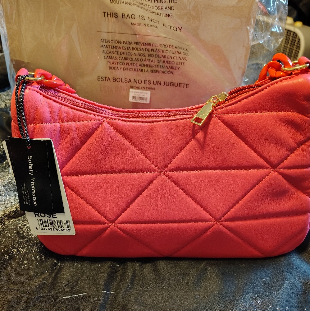 Quilted Coral Shoulder Bag